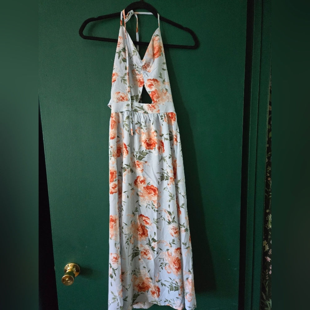 SHEIN Backless Floral Dress in Orange and White